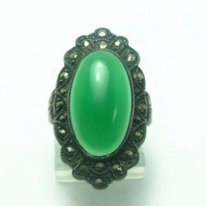 Art Deco Sterling Silver Green Onyx Ring